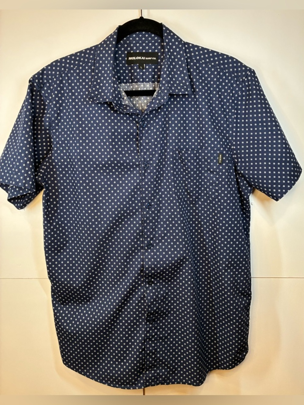 Molokai Surf Co Blue Print Button Up Shirt Mens Size Large Casual Surf